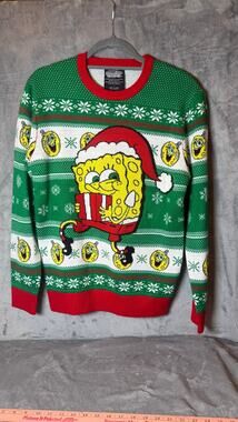 SpongeBob SquarePants Ugly Christmas Sweater Small Santa Gift Green Holiday